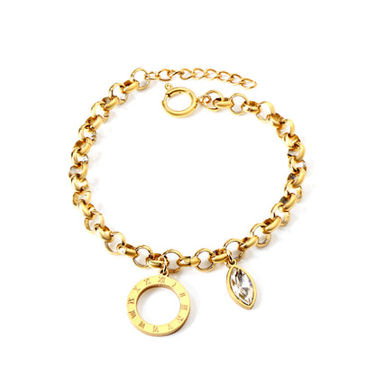 Circle Arabic numerals + eye white diamond accessories bracelet 18+3cm gold