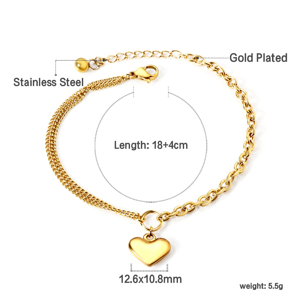 Heart-shaped accessories + half-double chain bracelet 18+4cm gold