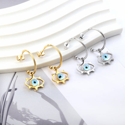 New Fashion Open Circle With Lake Blue Cat‘s-eye Earrings