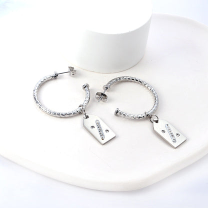 New Fashion Open Circle With Rhombus With Diamond Earrings