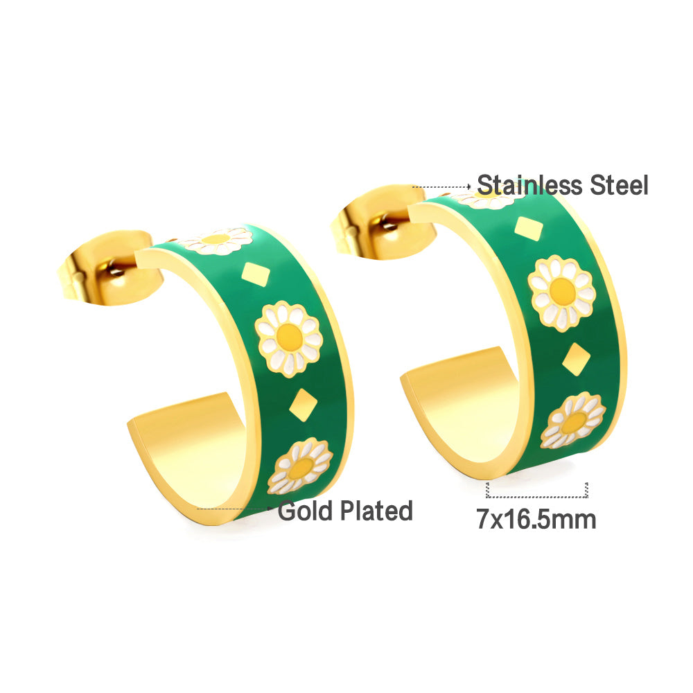 New Fashion Green With Chrysanthemum Open Earrings