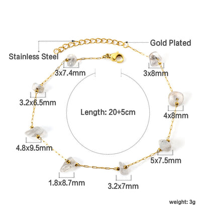 8 white & blue shaped zirconia anklets 20+5cm gold color