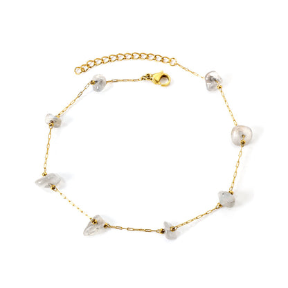 8 white & blue shaped zirconia anklets 20+5cm gold color