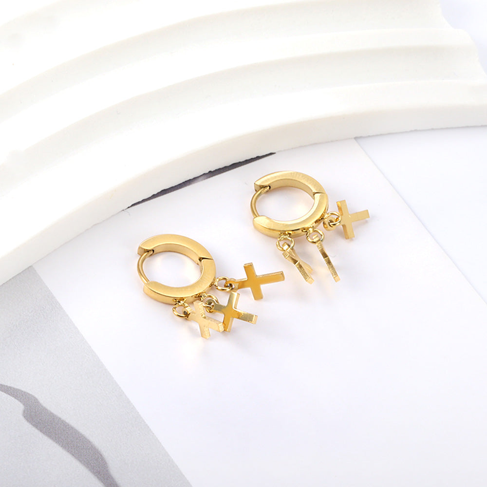 Circle earrings with 3 crosses