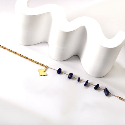 6 blue shaped zirconias + half matching chain with butterfly anklet 21+5cm gold color