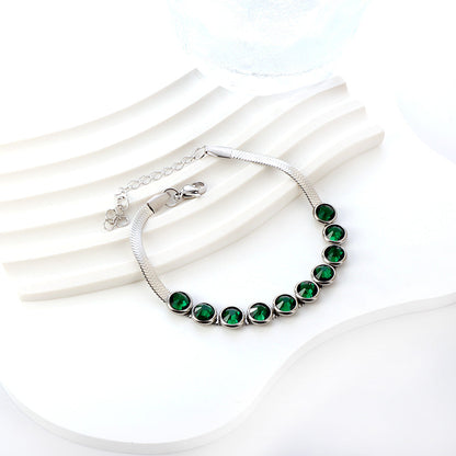 10 Green Round Connected Row Diamonds Accessories Bracelet