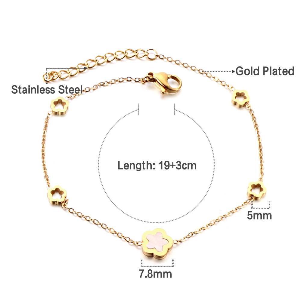 Wholesale New 4 Peach Blossoms Hollow+A White Shell Peach Blossom Accessories Bracelet
