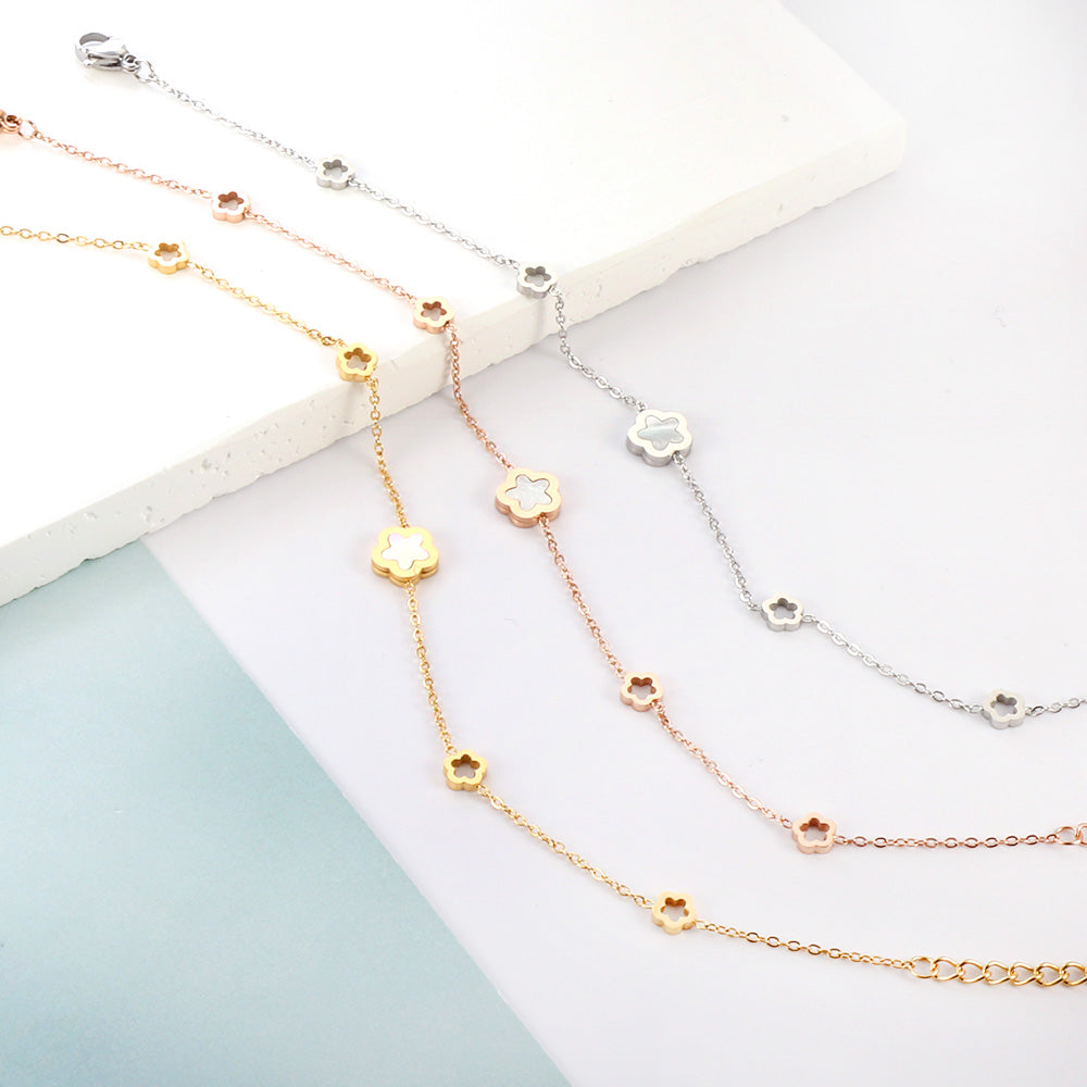 Wholesale New 4 Peach Blossoms Hollow+A White Shell Peach Blossom Accessories Bracelet