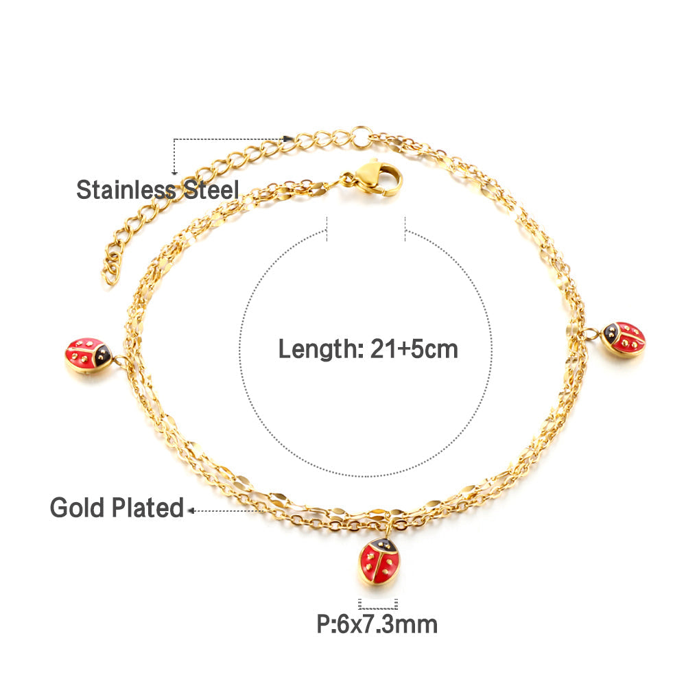 ASON Beetle Insect Mixed Color Accessories Multi-layer Chains Anklet Silver Color Stainless Steel For Women Girl Jewelry