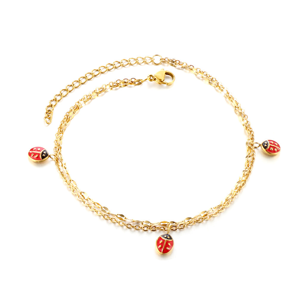 ASON Beetle Insect Mixed Color Accessories Multi-layer Chains Anklet Silver Color Stainless Steel For Women Girl Jewelry