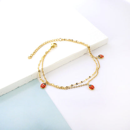 ASON Beetle Insect Mixed Color Accessories Multi-layer Chains Anklet Silver Color Stainless Steel For Women Girl Jewelry