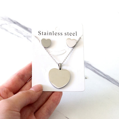 Heart Earrings Pendant Chain Necklace Jewelry Set For Women Girls Gold/Steel Wedding Dubai African Jewellery Sets