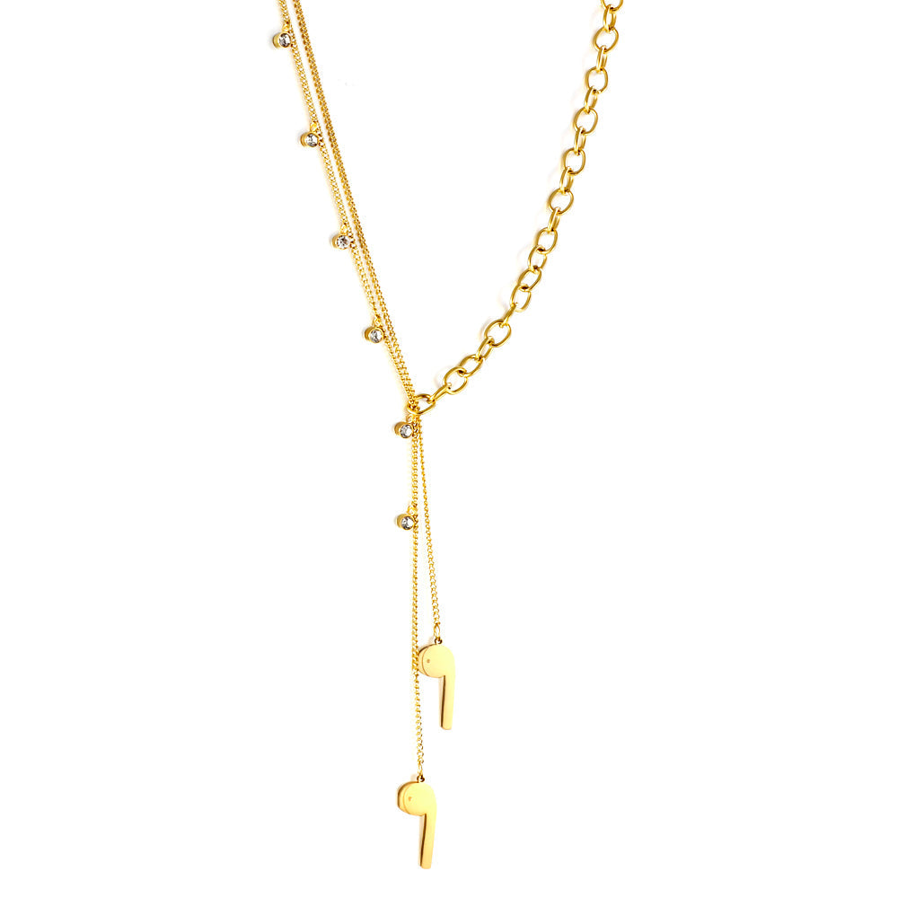 New 6 White Diamonds + 2pcs 6 Accessories + Single Side Double Chain Necklace