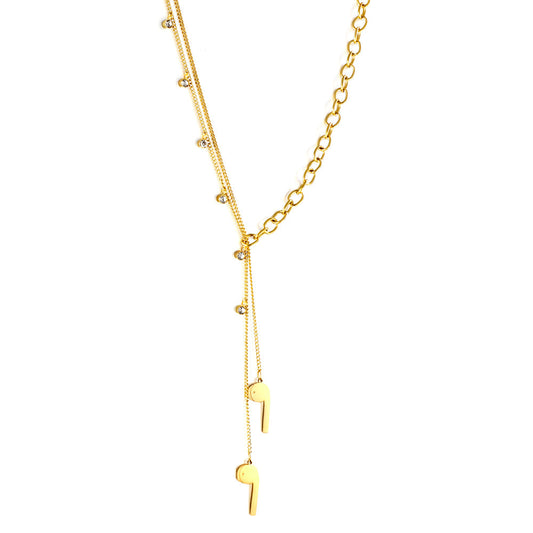 New 6 White Diamonds + 2pcs 6 Accessories + Single Side Double Chain Necklace