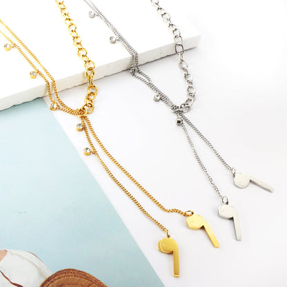 New 6 White Diamonds + 2pcs 6 Accessories + Single Side Double Chain Necklace
