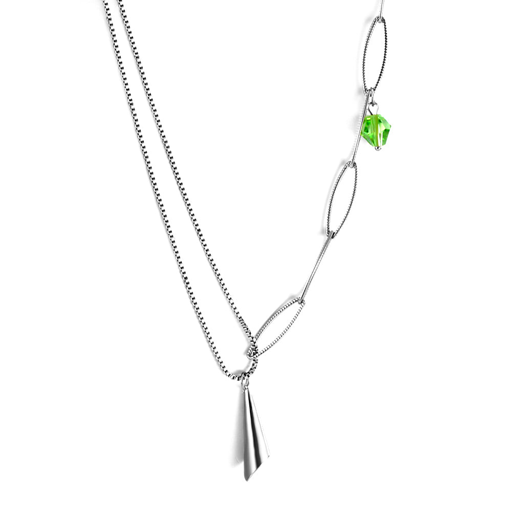 New Green Diamond+Paper Tube Shape Accessories+Single Side Double Chain Necklace