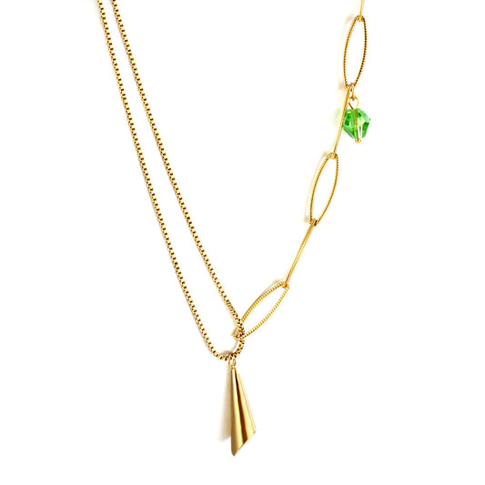 New Green Diamond+Paper Tube Shape Accessories+Single Side Double Chain Necklace