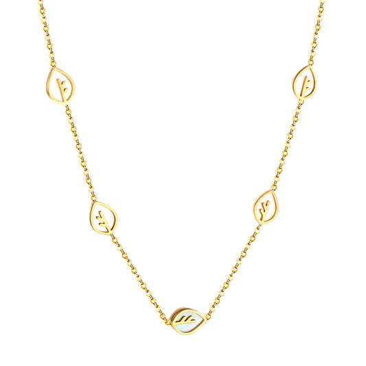 New Fashion 4 Pieces of Hollow Leaves + Leaves With White Shell Necklace