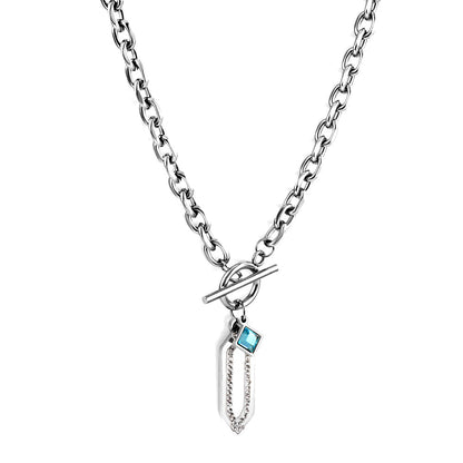 Rhombus Accessory With White Diamond+Square Lake Blue Diamond Necklace