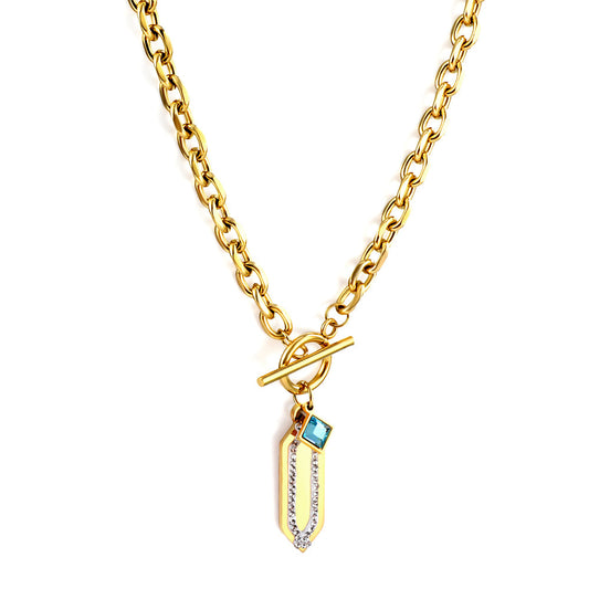 Rhombus Accessory With White Diamond+Square Lake Blue Diamond Necklace