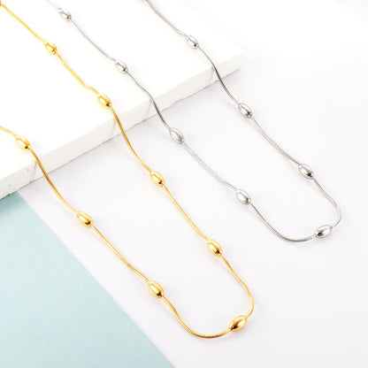 New Stainless Steel Fashion 11 Oval Steel Beads Necklace