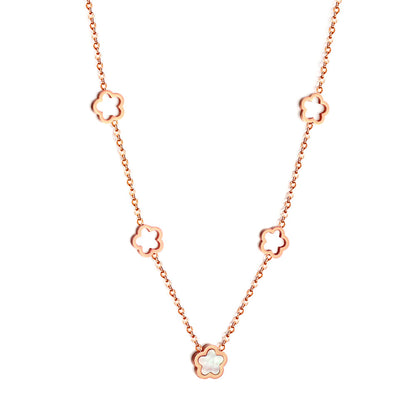 Wholesale 4 Hollow Peach Blossoms+Peach Blossom With White Shell Accessories Necklace