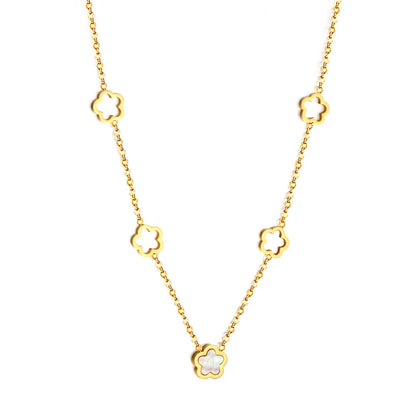 Wholesale 4 Hollow Peach Blossoms+Peach Blossom With White Shell Accessories Necklace