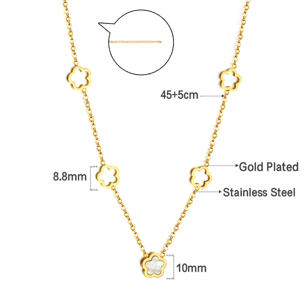 Wholesale 4 Hollow Peach Blossoms+Peach Blossom With White Shell Accessories Necklace