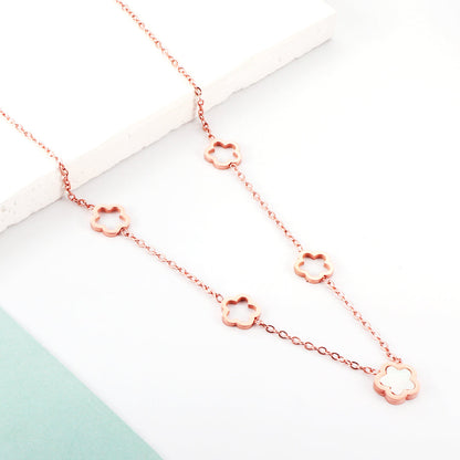 Wholesale 4 Hollow Peach Blossoms+Peach Blossom With White Shell Accessories Necklace