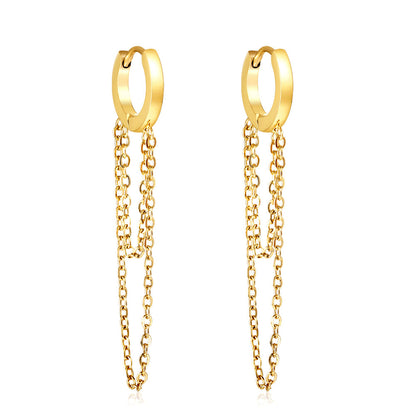 Stainless Steel Circle With Double Chain Earrings For Women