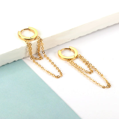 Stainless Steel Circle With Double Chain Earrings For Women
