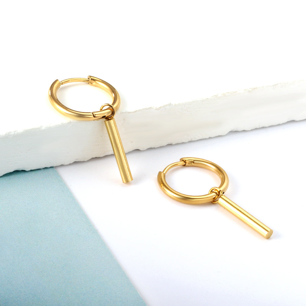 Stainless Steel Circle With Cylinder Earrings For Women