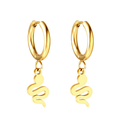 Stainless Steel Circle With Snake -shaped Earrings For Women