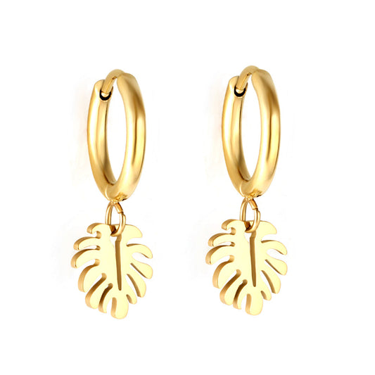1.6x11mm Circle With Leaves Stud Earrings