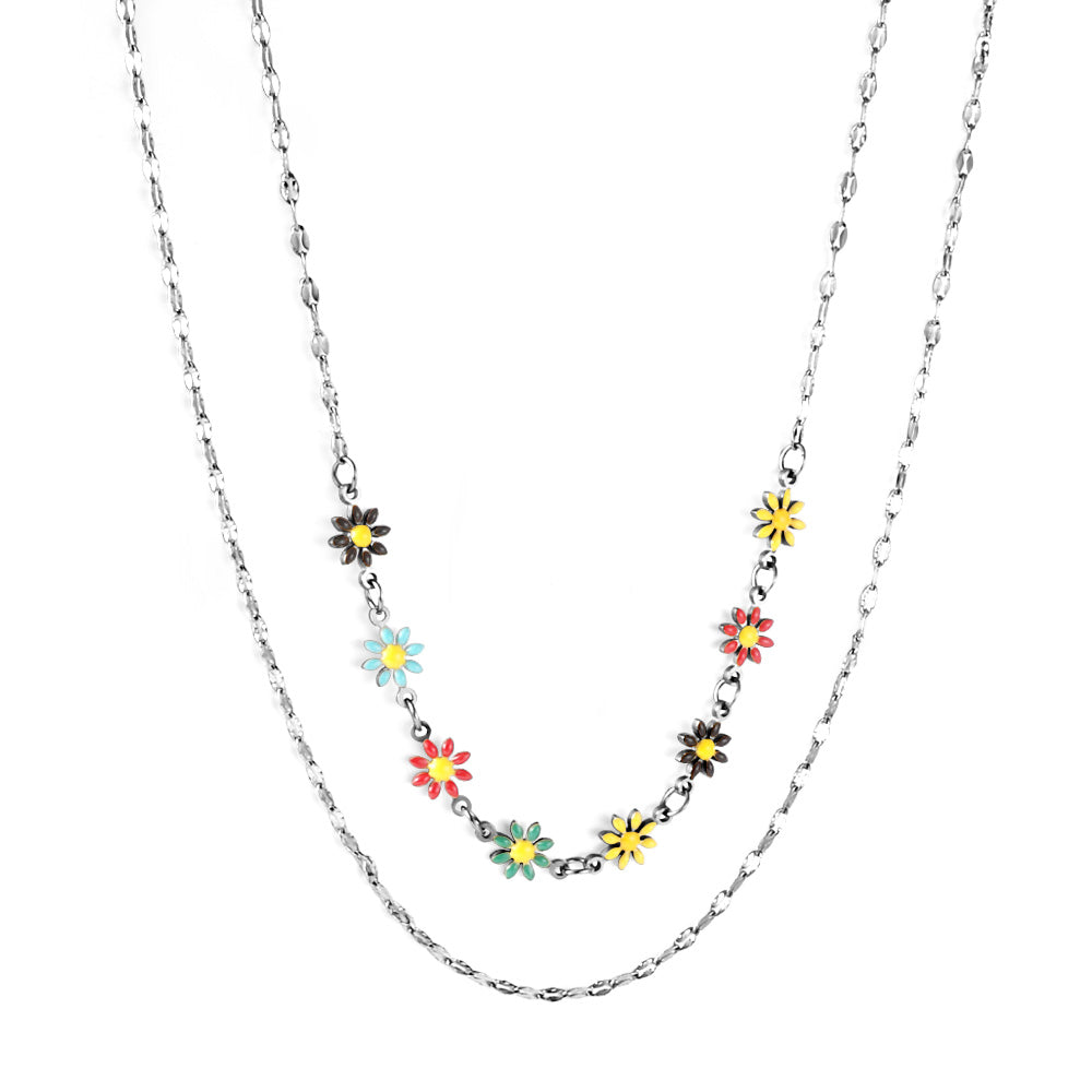 8 Mixed Color Small Zou Chrysanthemums + Chain Double Chain Necklace