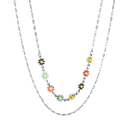 8 Mixed Color Small Zou Chrysanthemums + Chain Double Chain Necklace
