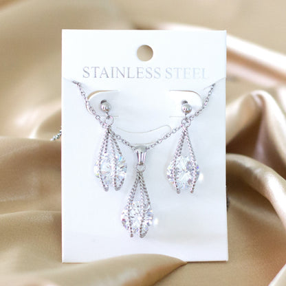 Steel/Gold Simple with Oversized Diamond Pendant Jewelry Set