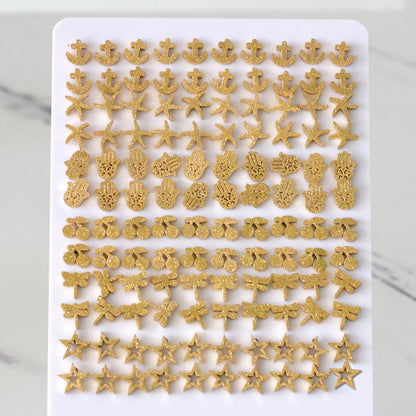 Goldtone Cherry/Pentagram/Palm Cut Frosted Stud Earrings without Diamonds on Snaps