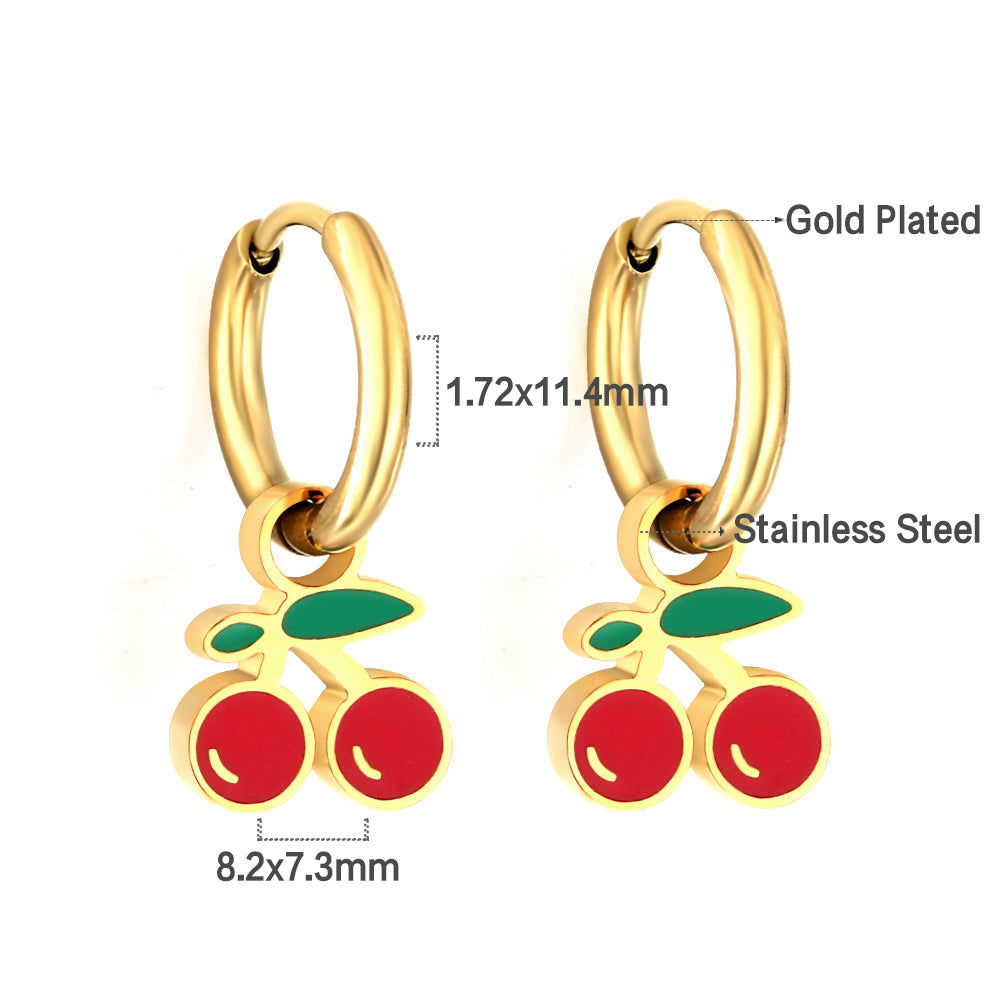 New 1.6x11mm Circle With Red Cherry Earrings