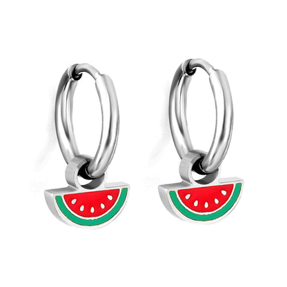 New 1.6x11mm Circle With Mixed Color Watermelon Earrings