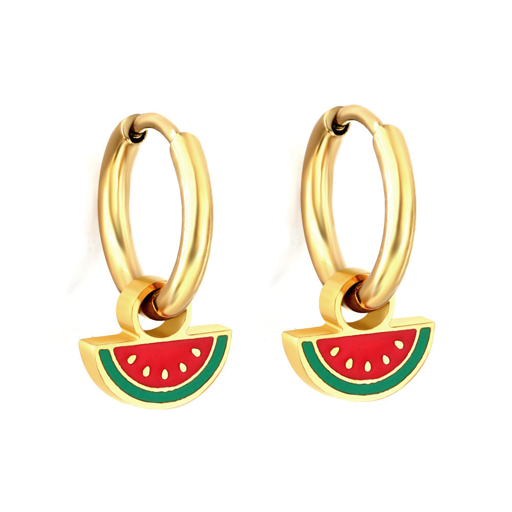New 1.6x11mm Circle With Mixed Color Watermelon Earrings