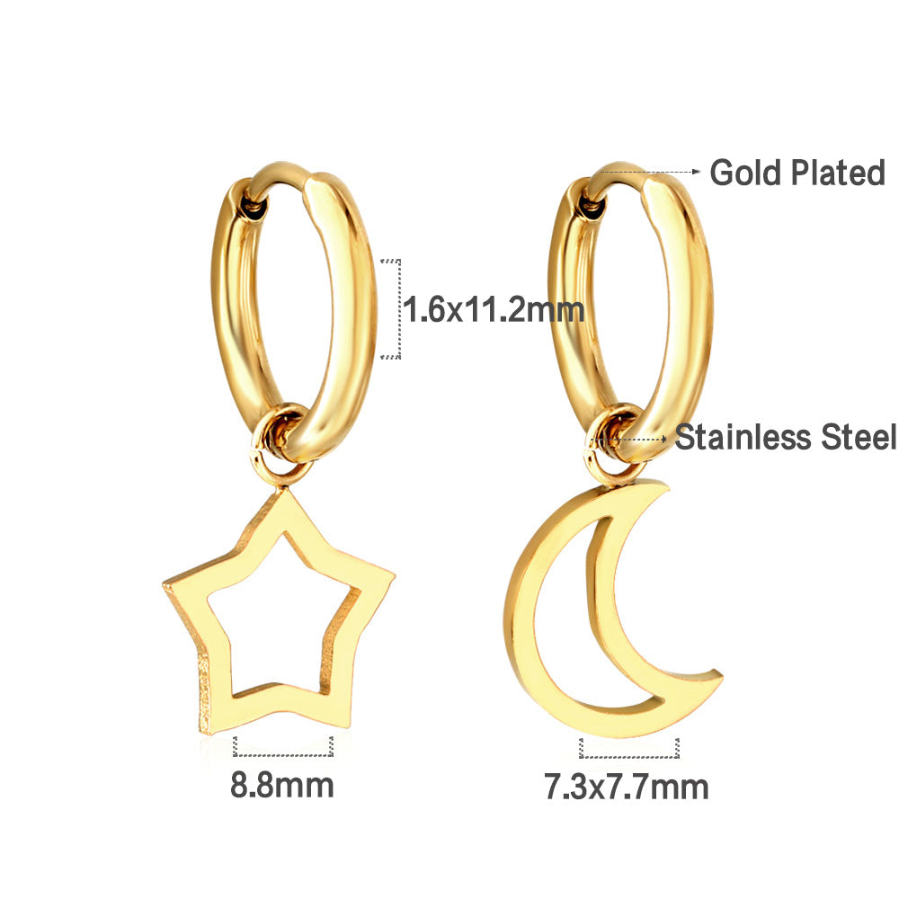 2023 New 1.6x11mm Circle with Moon+Star Earrings
