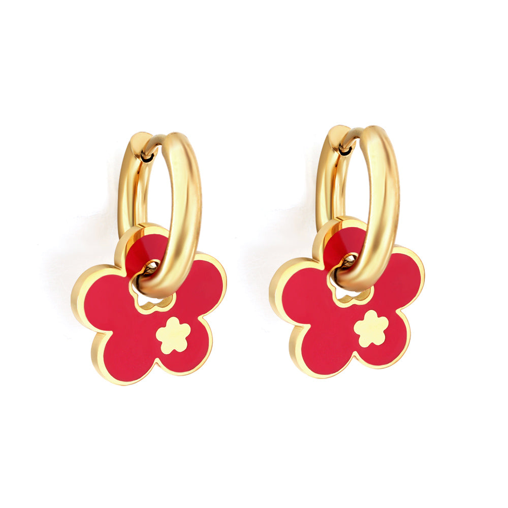 New 2.5x15mm Circle With Red Plum Blossom Earrings