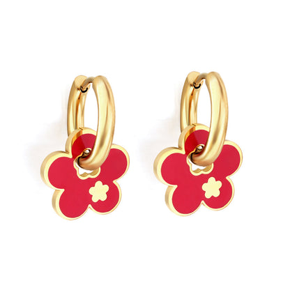 New 2.5x15mm Circle With Red Plum Blossom Earrings