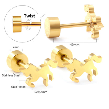 2023 New Fashion Children's Screw Plug Horse-shaped Stud Earrings