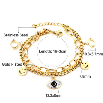 New Fashion 2 Smiley Faces + 2 Hollow Eyes + 1 Eye With Mixed Color Diamond Accessories Bracelet