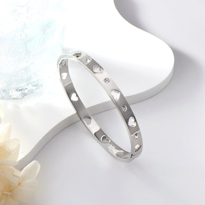 New Fashion Steel Color With Diamonds Hard Bracelet For Women