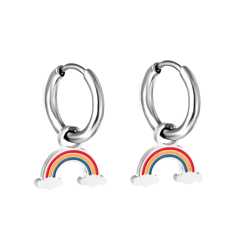 New 1.6x11mm Circle With Mixed Color Rainbow Earrings