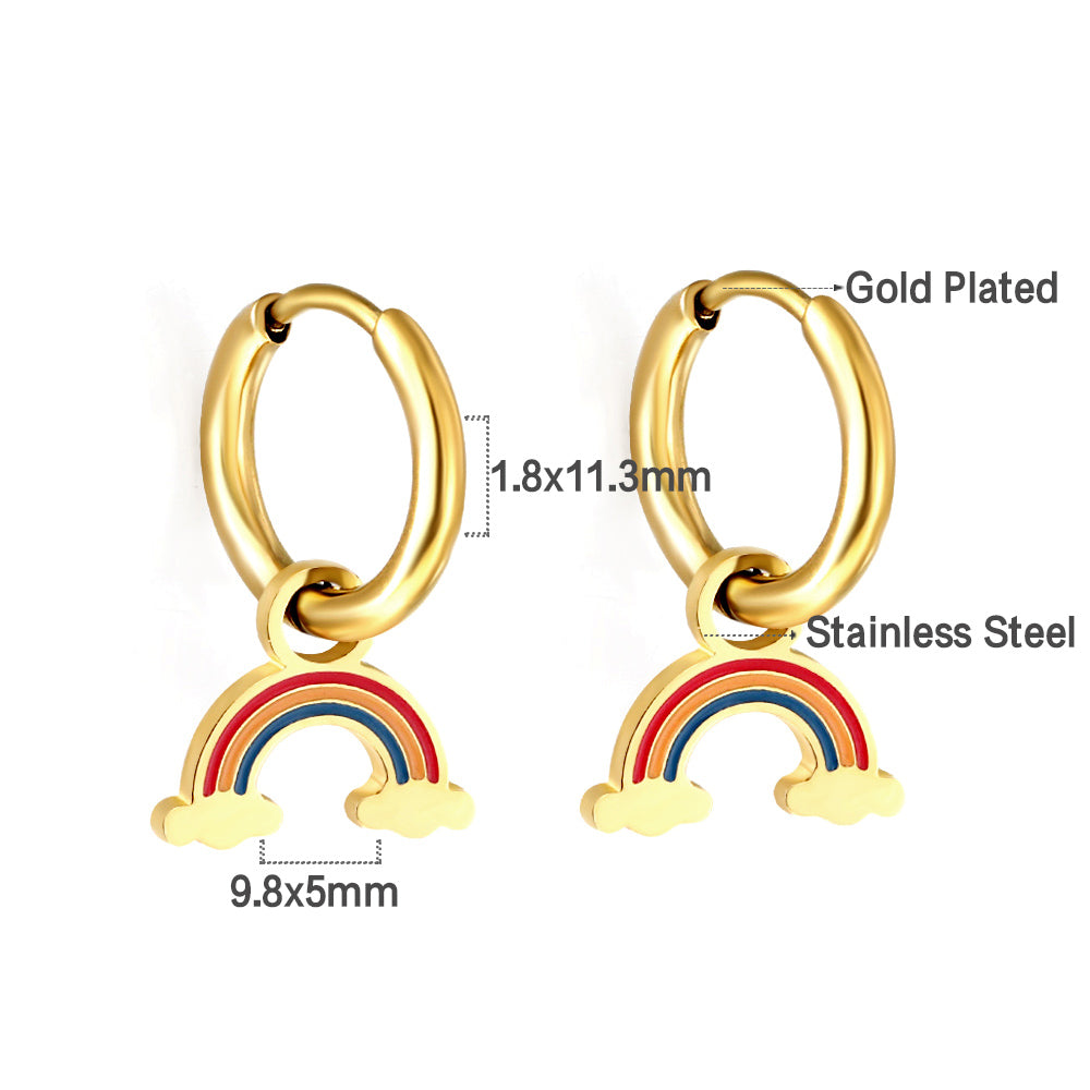 New 1.6x11mm Circle With Mixed Color Rainbow Earrings