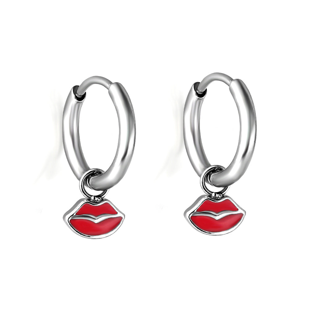 New 1.6x11mm Circle With Red Lips Earrings For Women